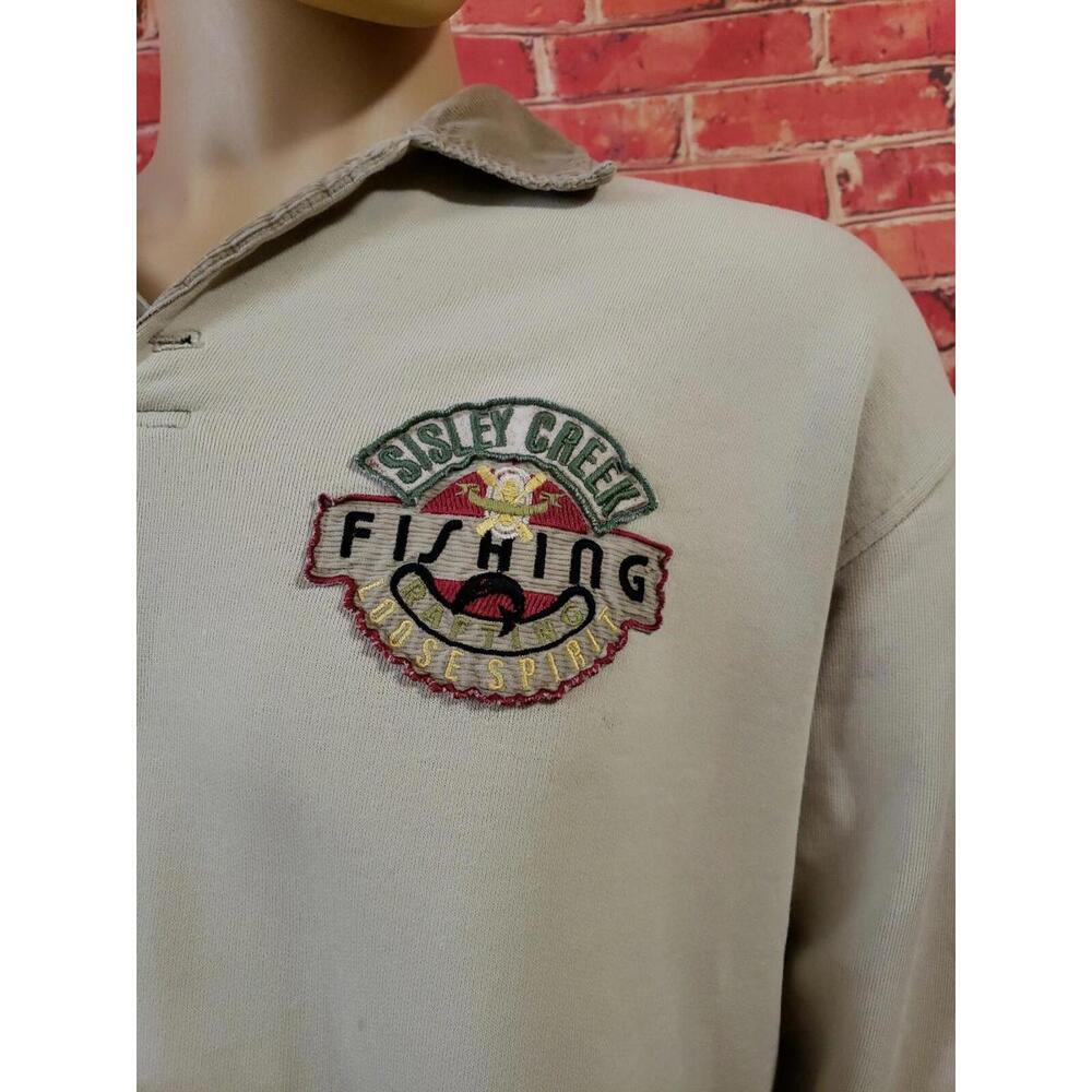 SISLEY "FISHING" MADE IN ITALY VTG MEN'S Graphic SWEATER SIZE L Beige Striped